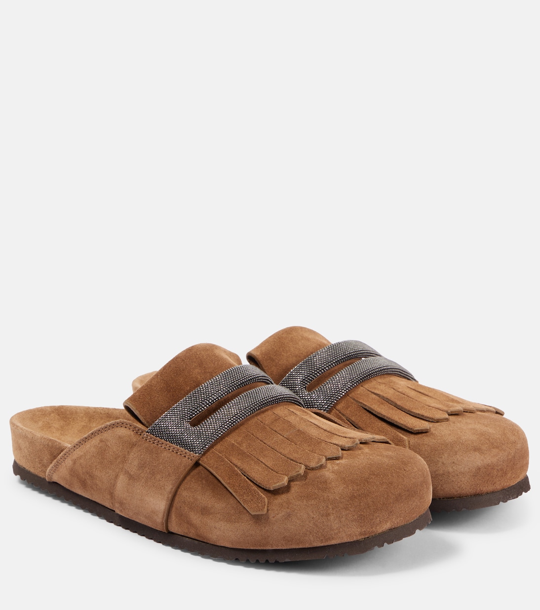 Scarpe basche in suede con frange firmate Brunello Cucinelli per stile giovane