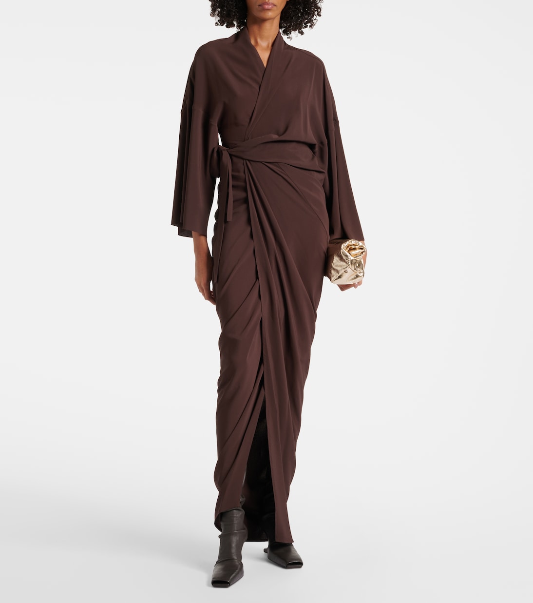 Abito lungo a portafoglio in raso | Rick Owens