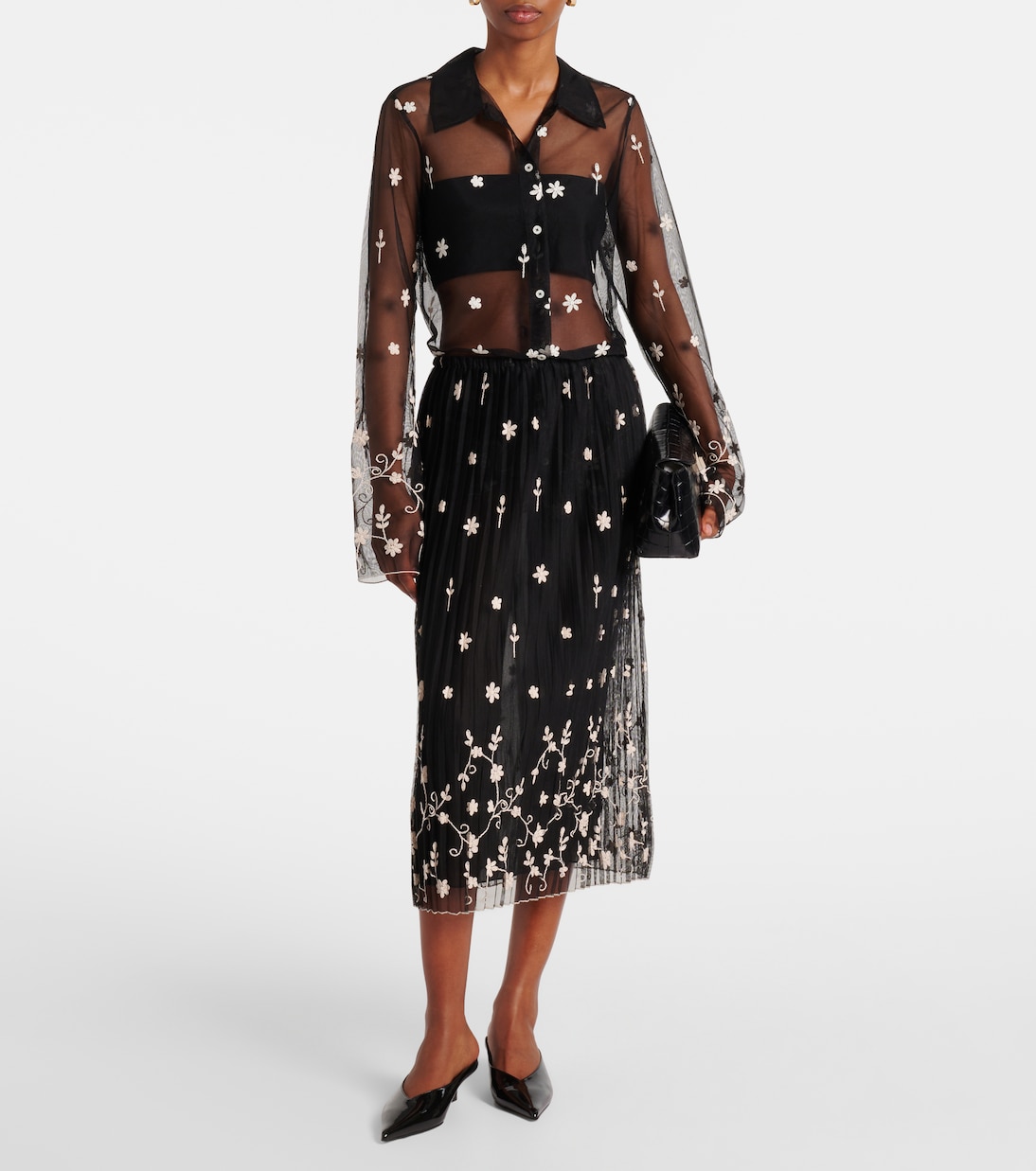 Falda midi plisada de tul bordada | Toteme