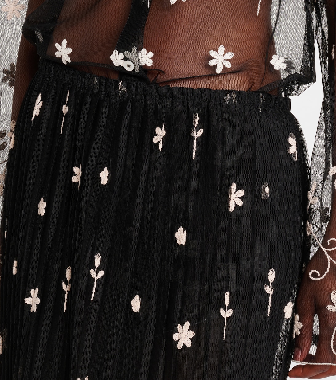 Falda midi plisada de tul bordada | Toteme