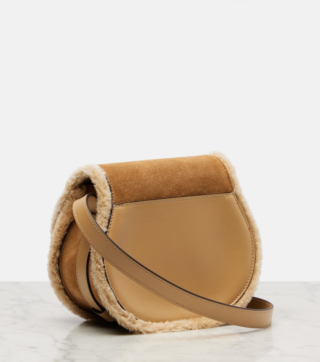 Marcie Small shearling-trimmed suede crossbody bag | Chloé