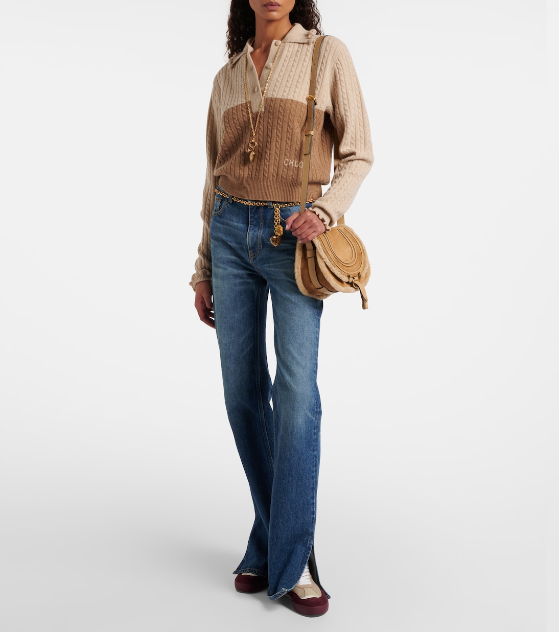 Marcie Small shearling-trimmed suede crossbody bag | Chloé