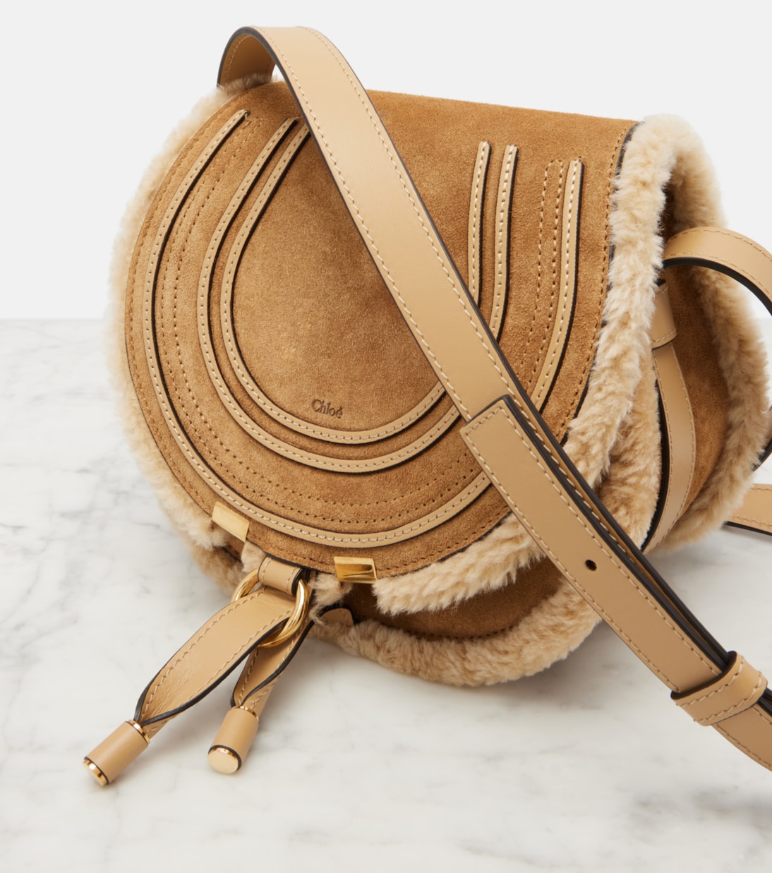 Marcie Small shearling-trimmed suede crossbody bag | Chloé