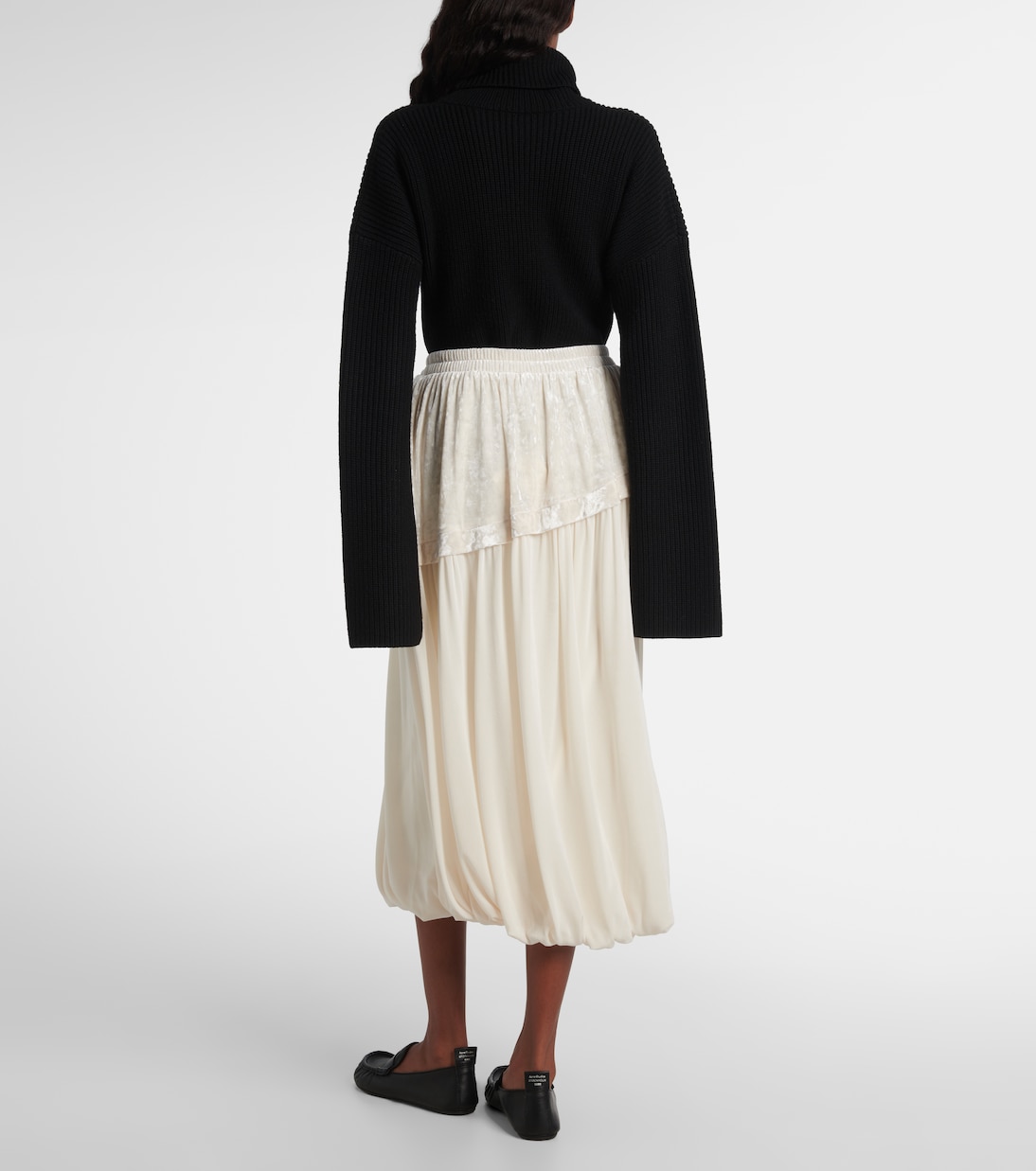 Layered velvet-trimmed midi skirt | Xu Zhi