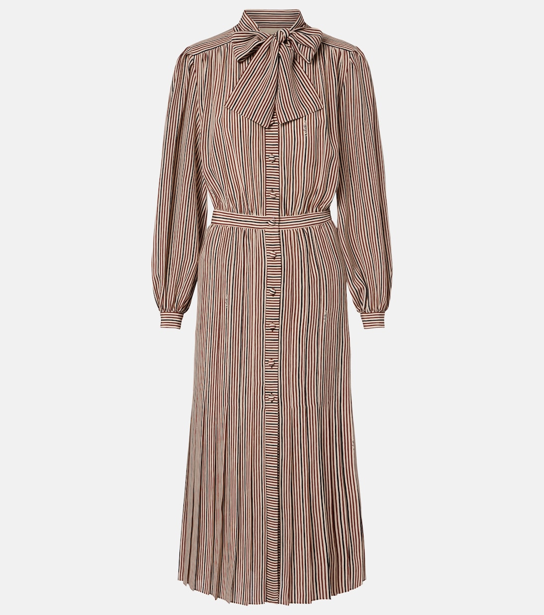 Striped tie-neck silk midi dress | Valentino