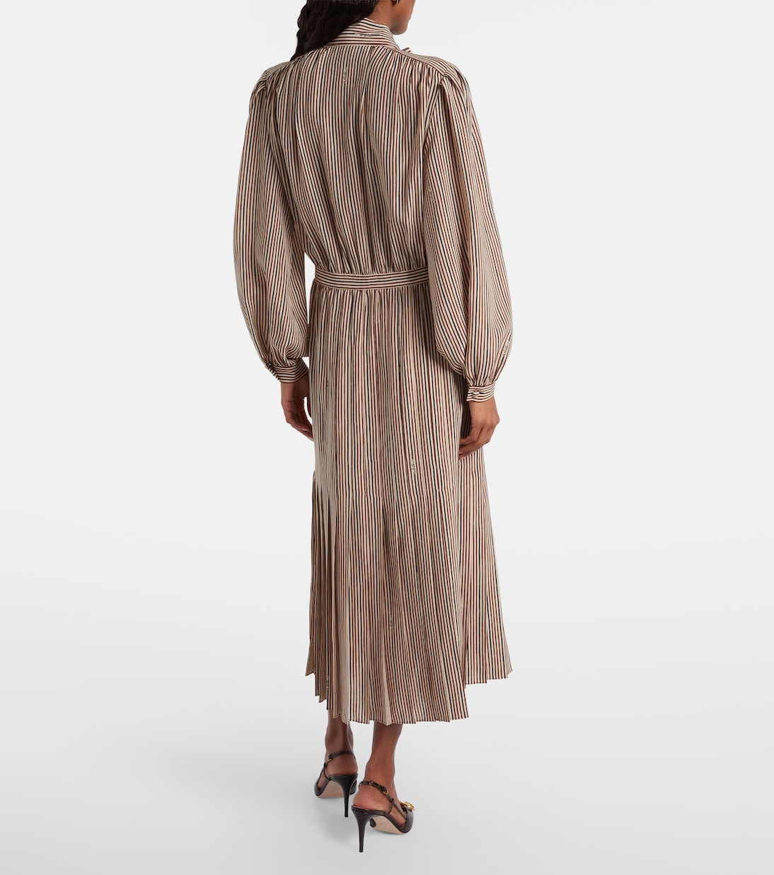 Striped tie-neck silk midi dress | Valentino