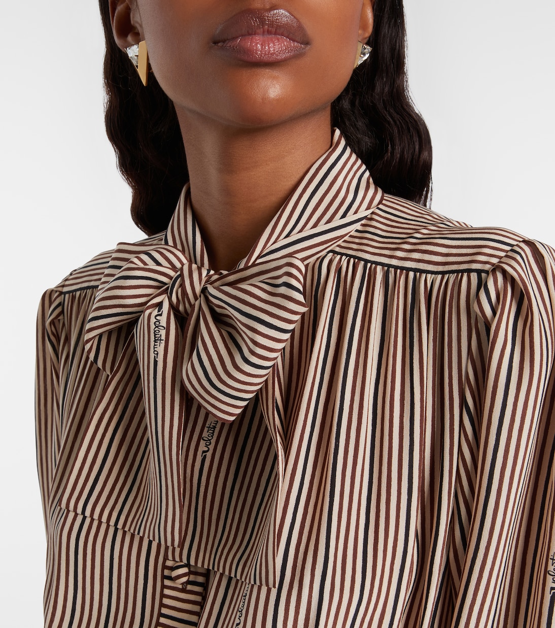 Striped tie-neck silk midi dress | Valentino