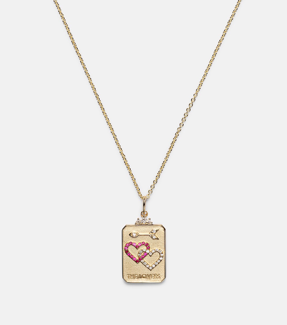 Collar con colgante The Lovers Tarot Card de oro de 14 ct con rubíes y diamantes | Sydney Evan