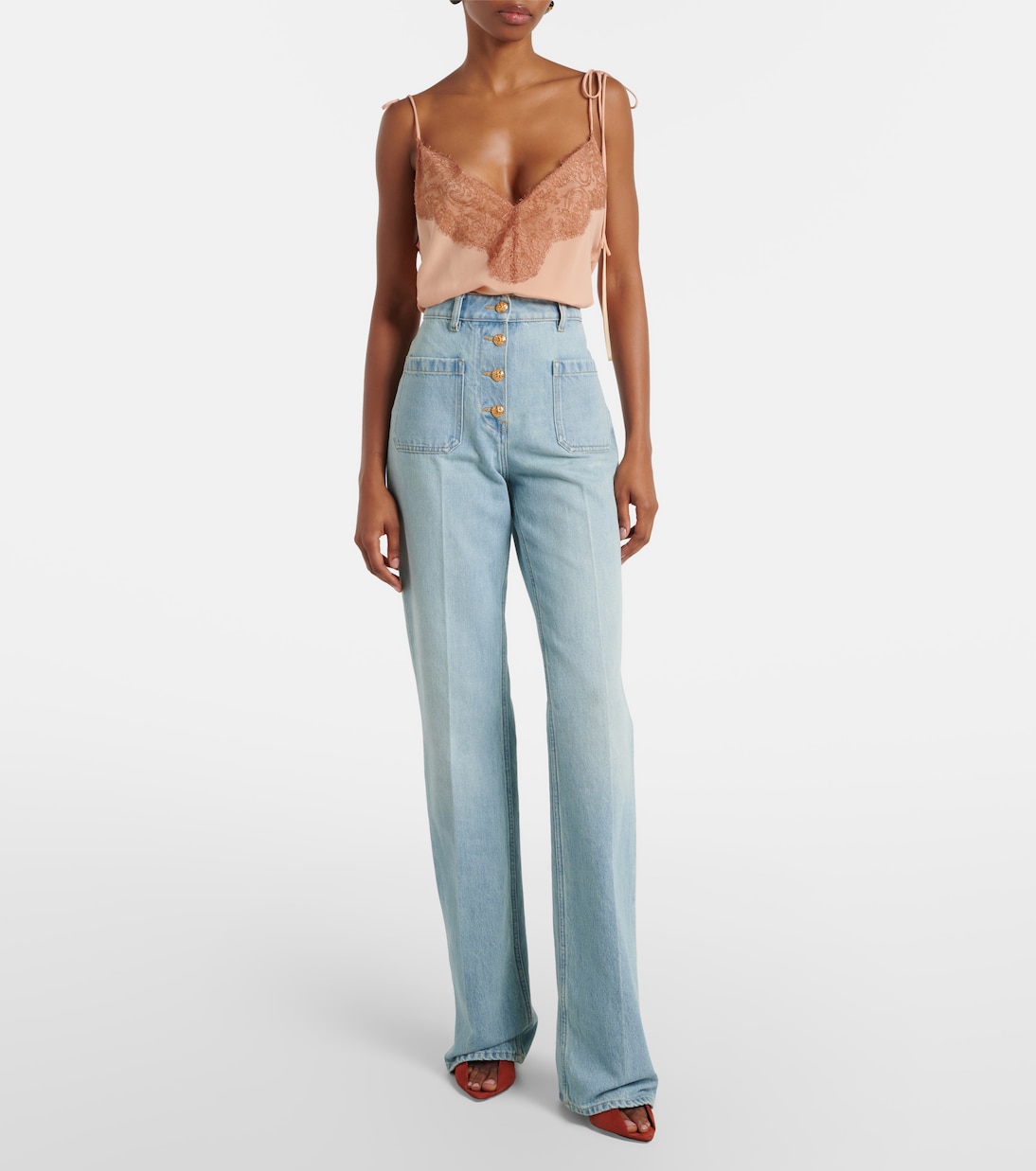 جينز بقصة مستقيمة وخصر مرتفع | Valentino