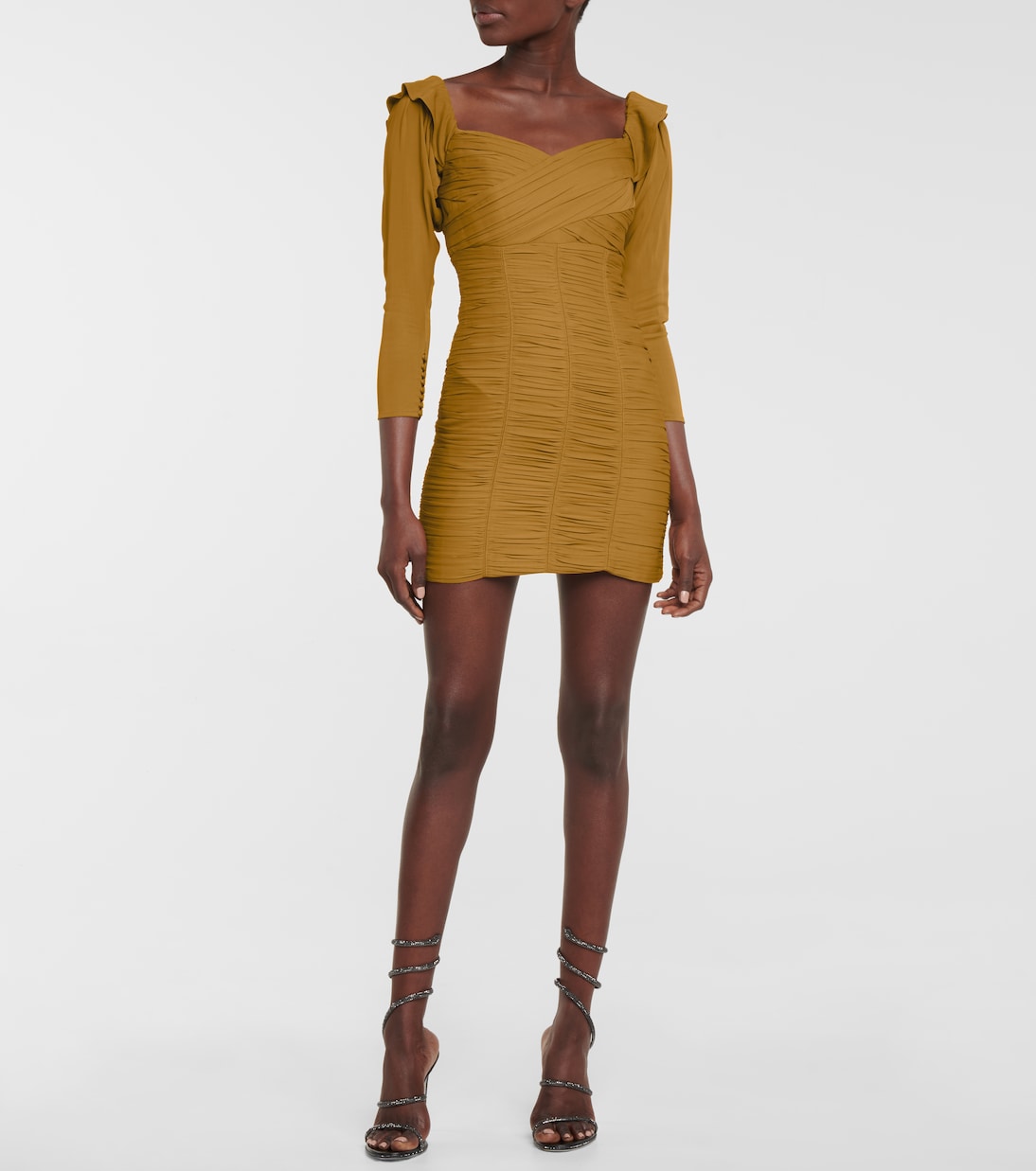 Off-shoulder ruched crêpe minidress | Self-Portrait