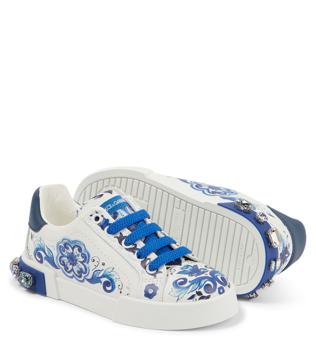 Printed embellished leather sneakers | Dolce&Gabbana Kids