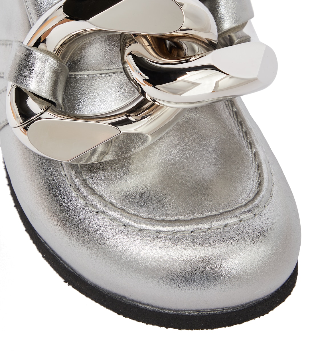 Embellished metallic leather slippers in silver - JW Anderson | Mytheresa