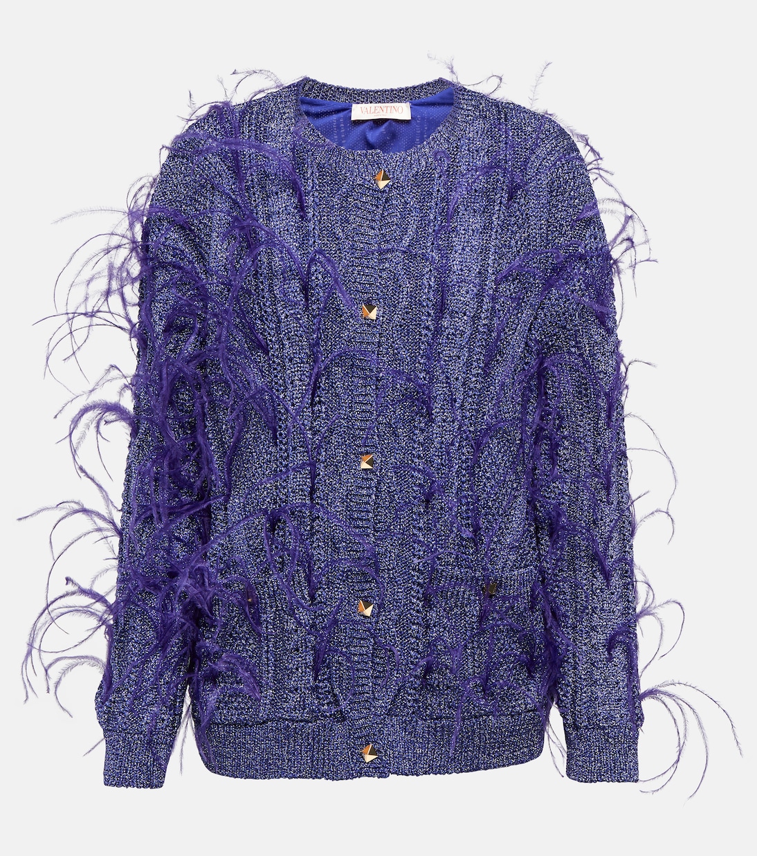 Feather-trimmed cable-knit cardigan | Valentino
