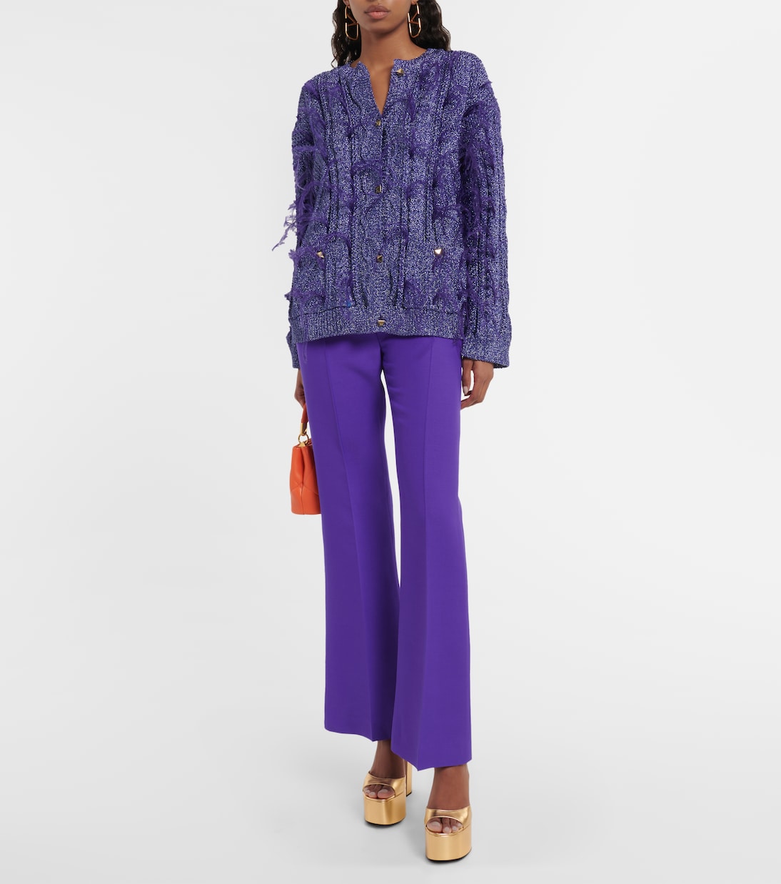 Feather-trimmed cable-knit cardigan | Valentino