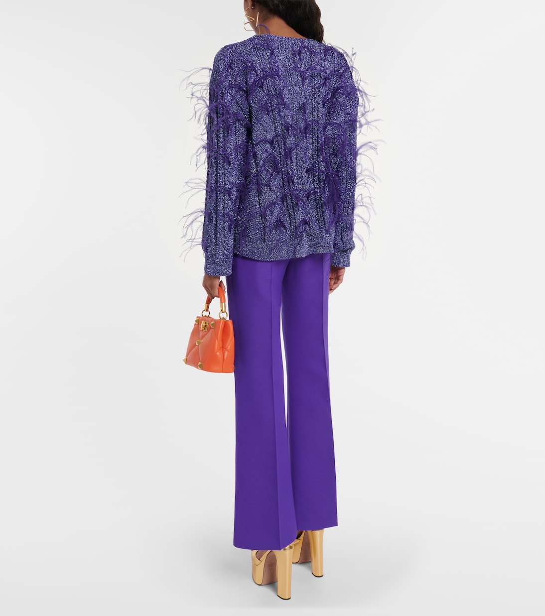 Feather-trimmed cable-knit cardigan | Valentino