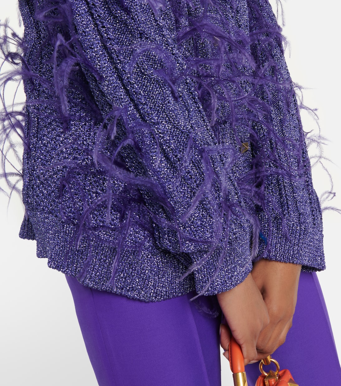 Feather-trimmed cable-knit cardigan | Valentino