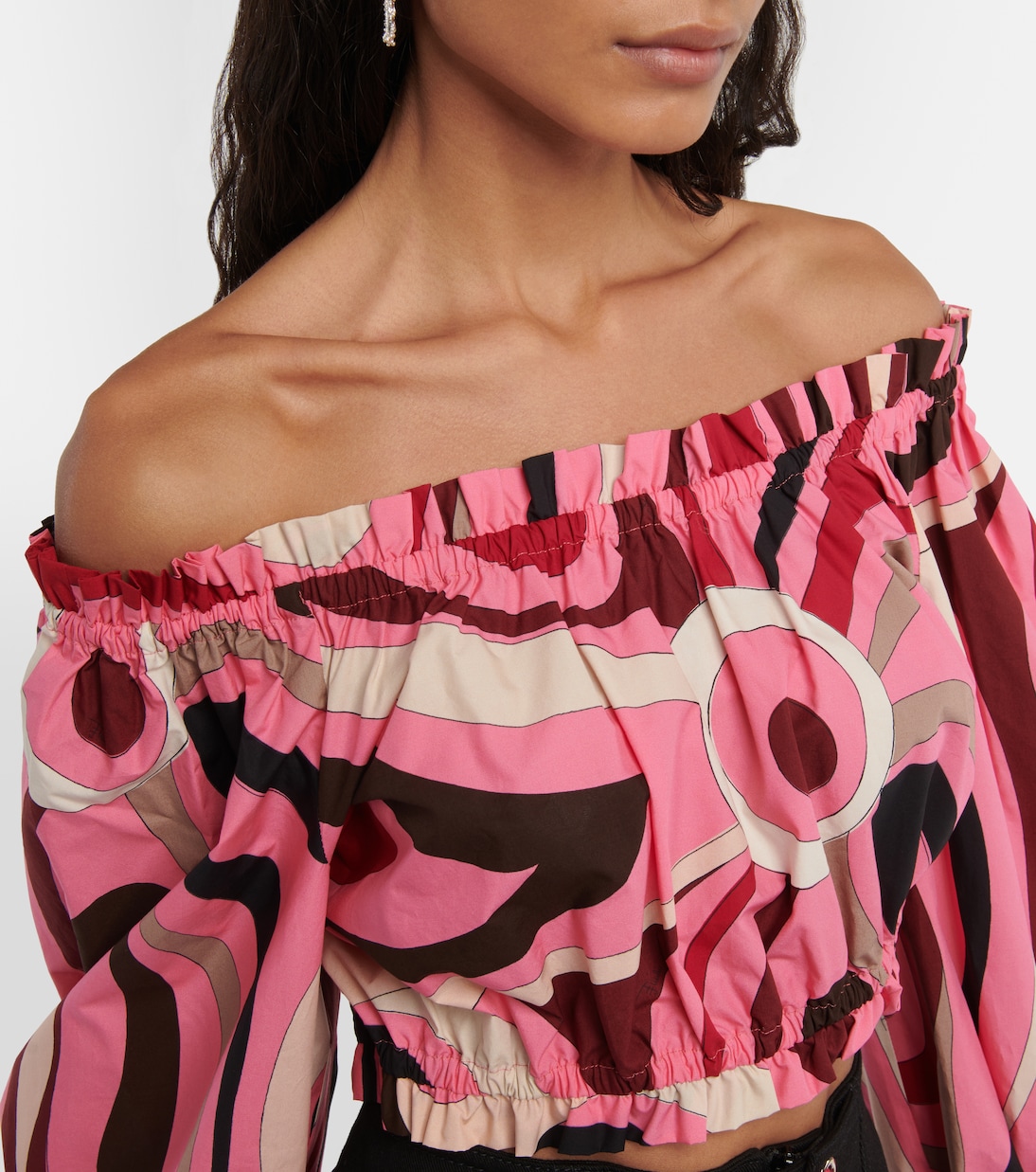 Marmo off-shoulder cotton crop top | Pucci