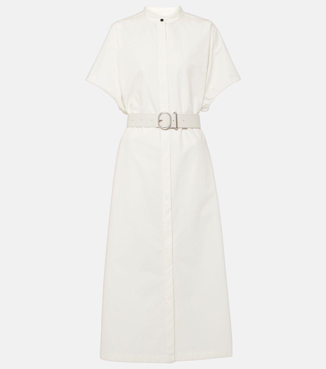 Abito midi in cotone con pelle | Jil Sander