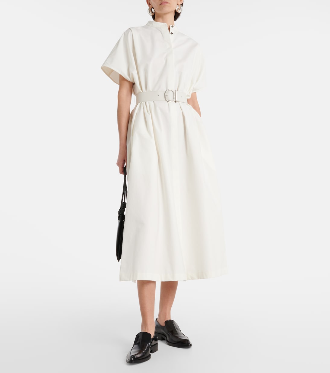 Abito midi in cotone con pelle | Jil Sander