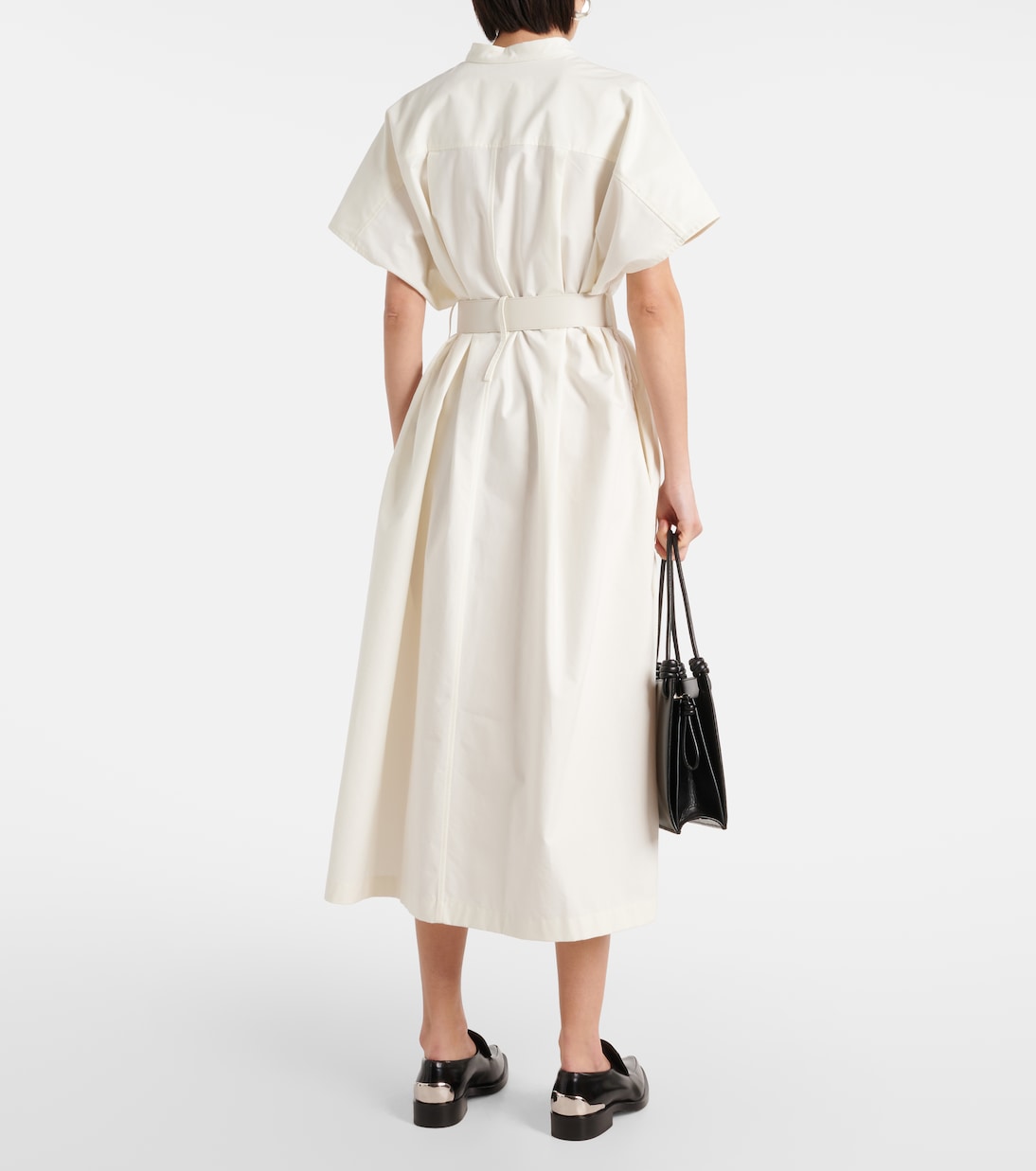 Abito midi in cotone con pelle | Jil Sander