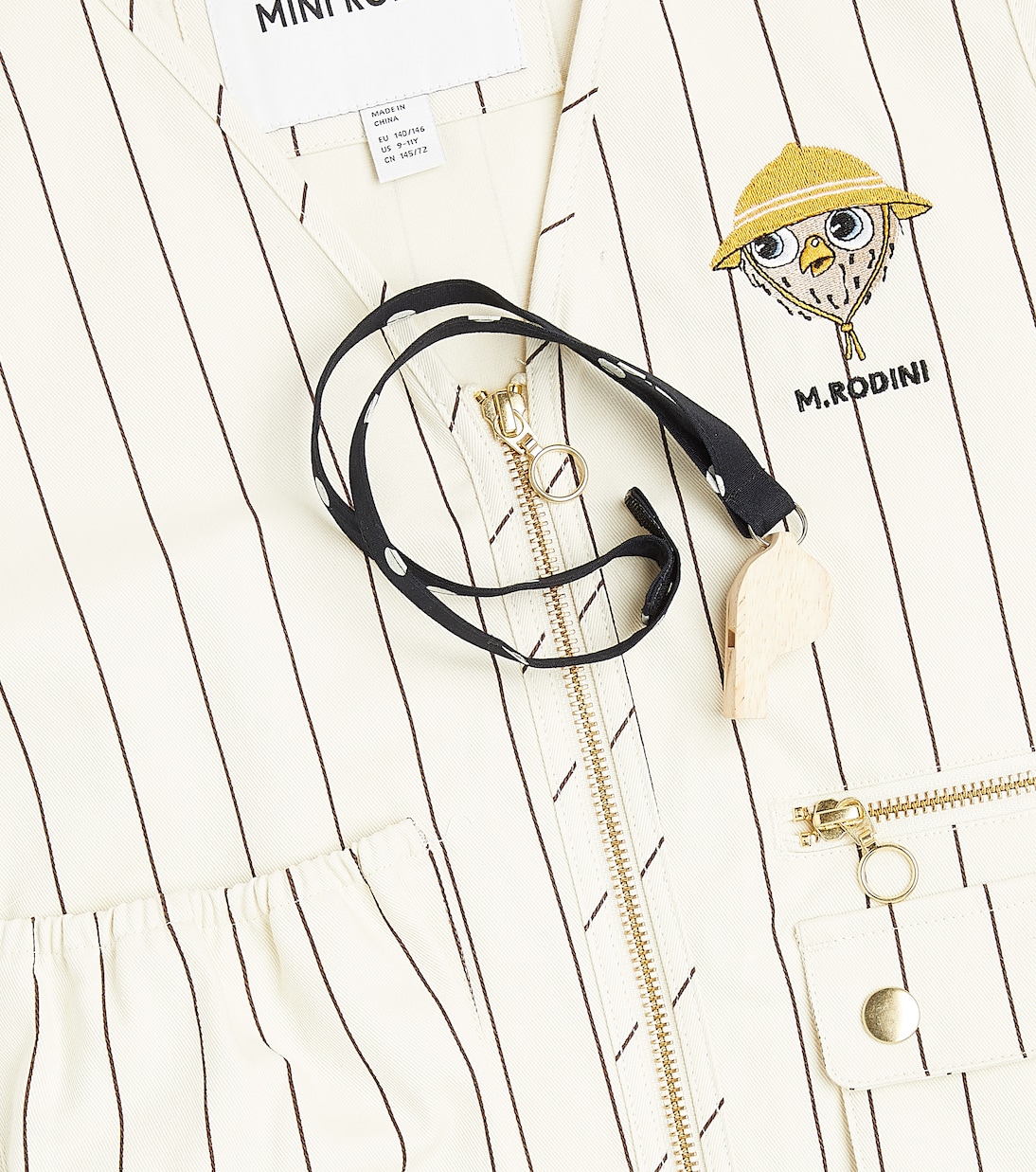 Gilet Owl in cotone a righe e fischietto | Mini Rodini