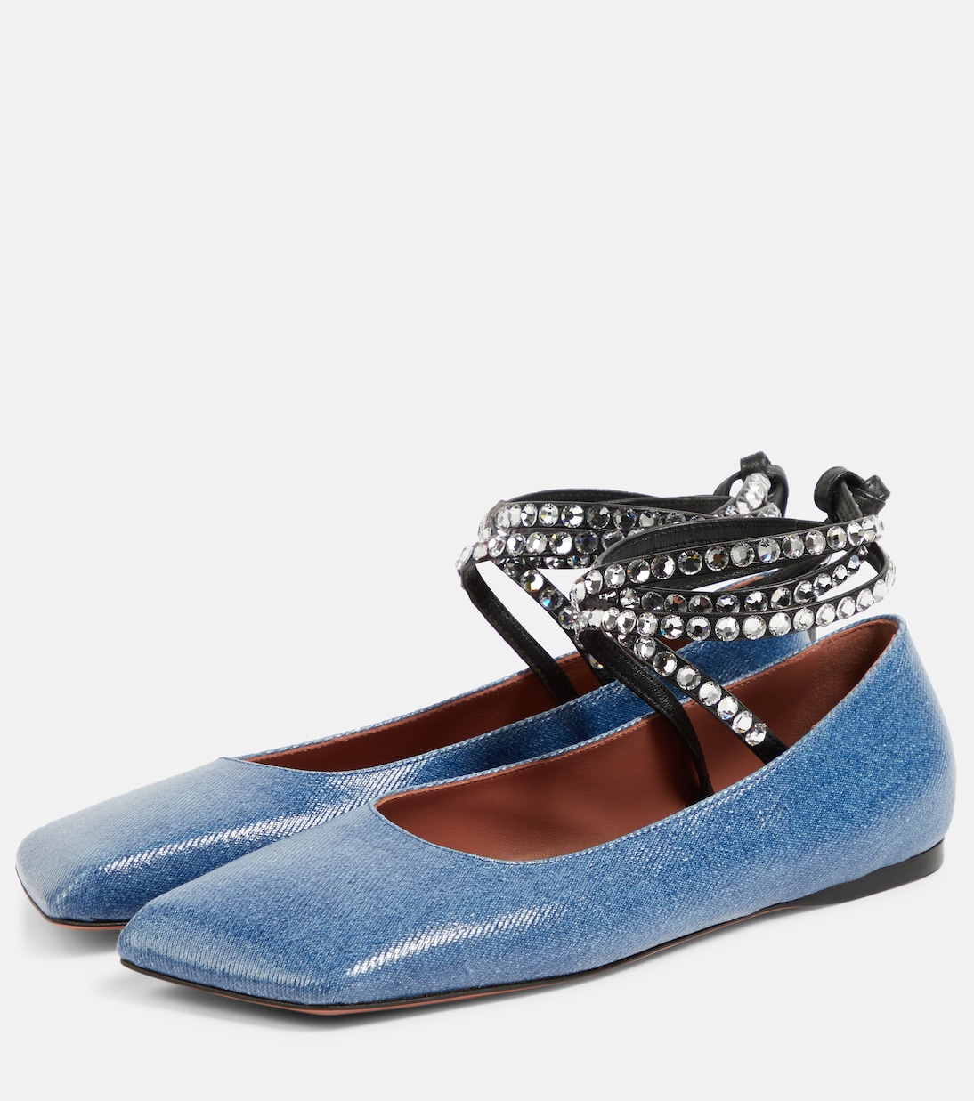 Ane embellished denim ballet flats | Amina Muaddi