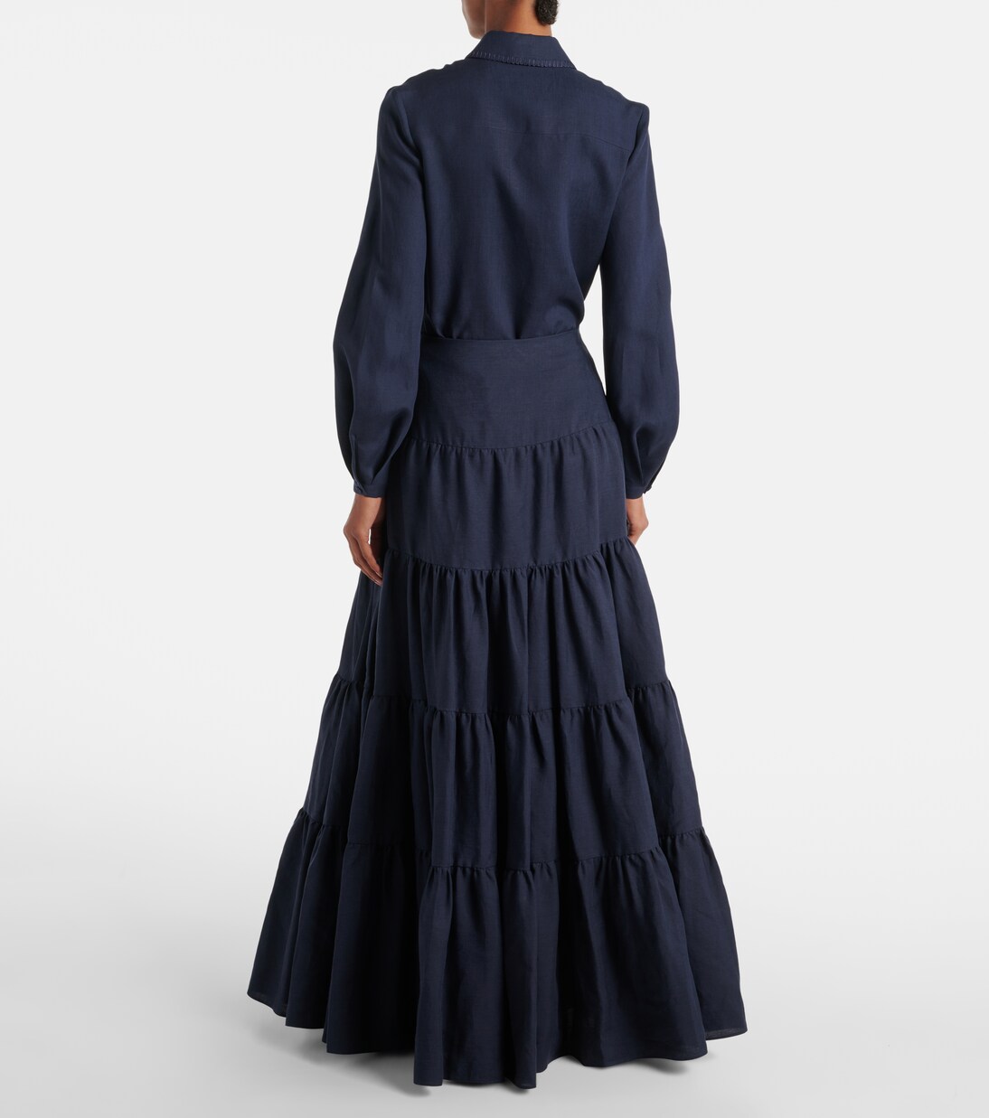 Dark blue linen skirt maxi skirt women skirt 1159#