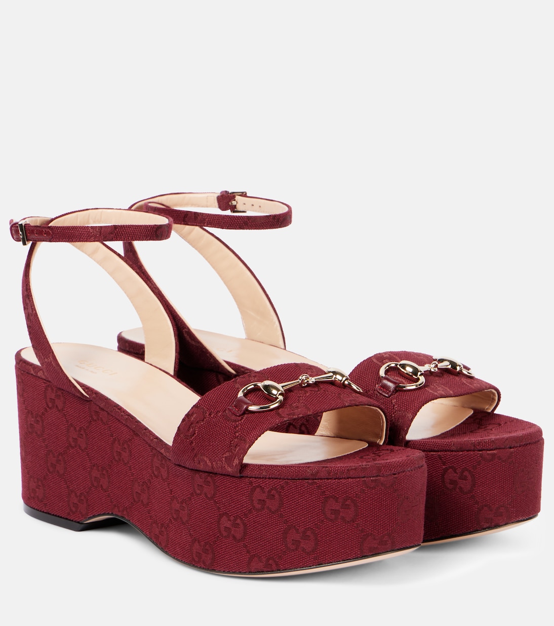 Lady Horsebit GG Canvas wedge sandals | Gucci