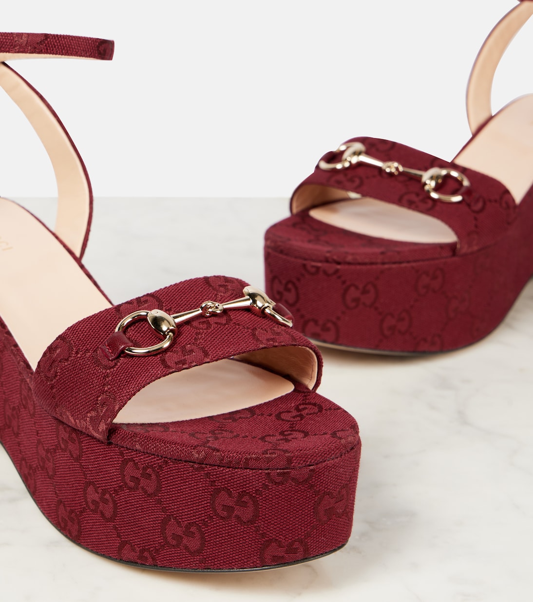 Lady Horsebit GG Canvas wedge sandals | Gucci