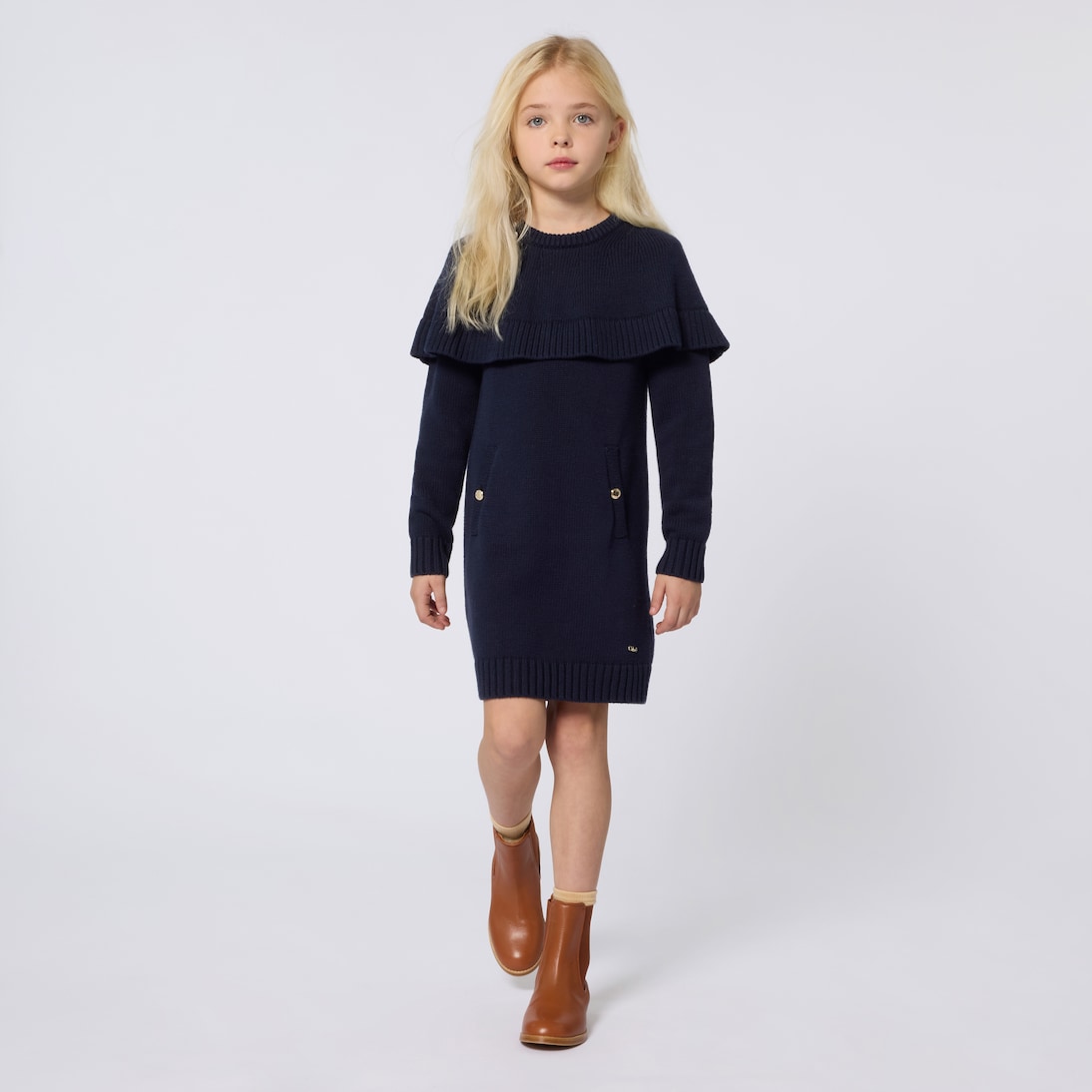 Caped cotton and wool dress | Chloé Kids
