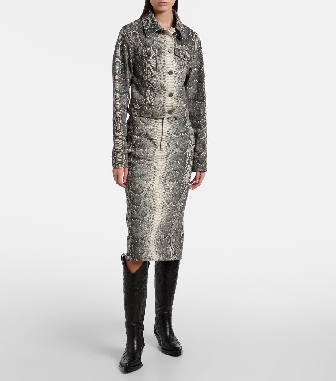 Bronte snake-print cropped denim jacket | Gabriela Hearst