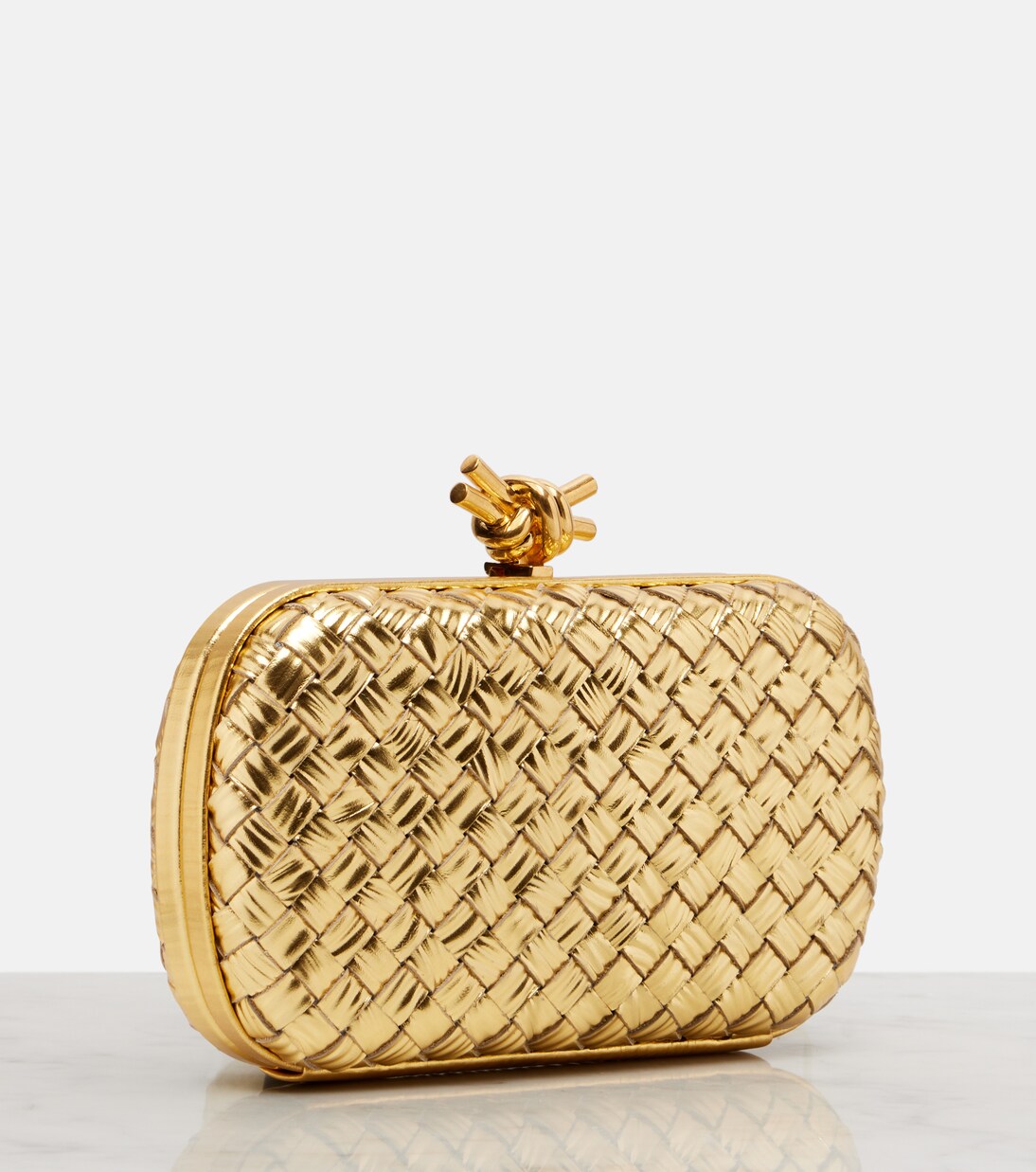 Knot Intreccio metallic leather clutch | Bottega Veneta