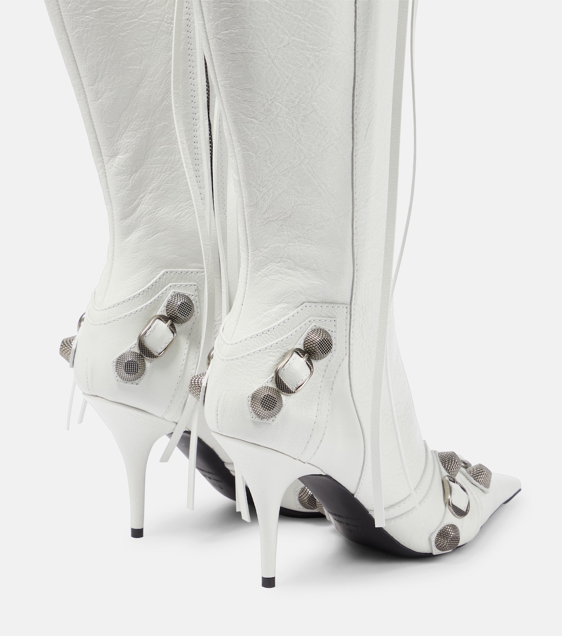 Cagole leather knee high boots in white Balenciaga Mytheresa