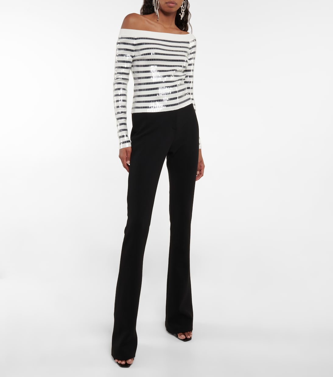 Sequined striped off-shoulder sweater | Jean Paul Gaultier