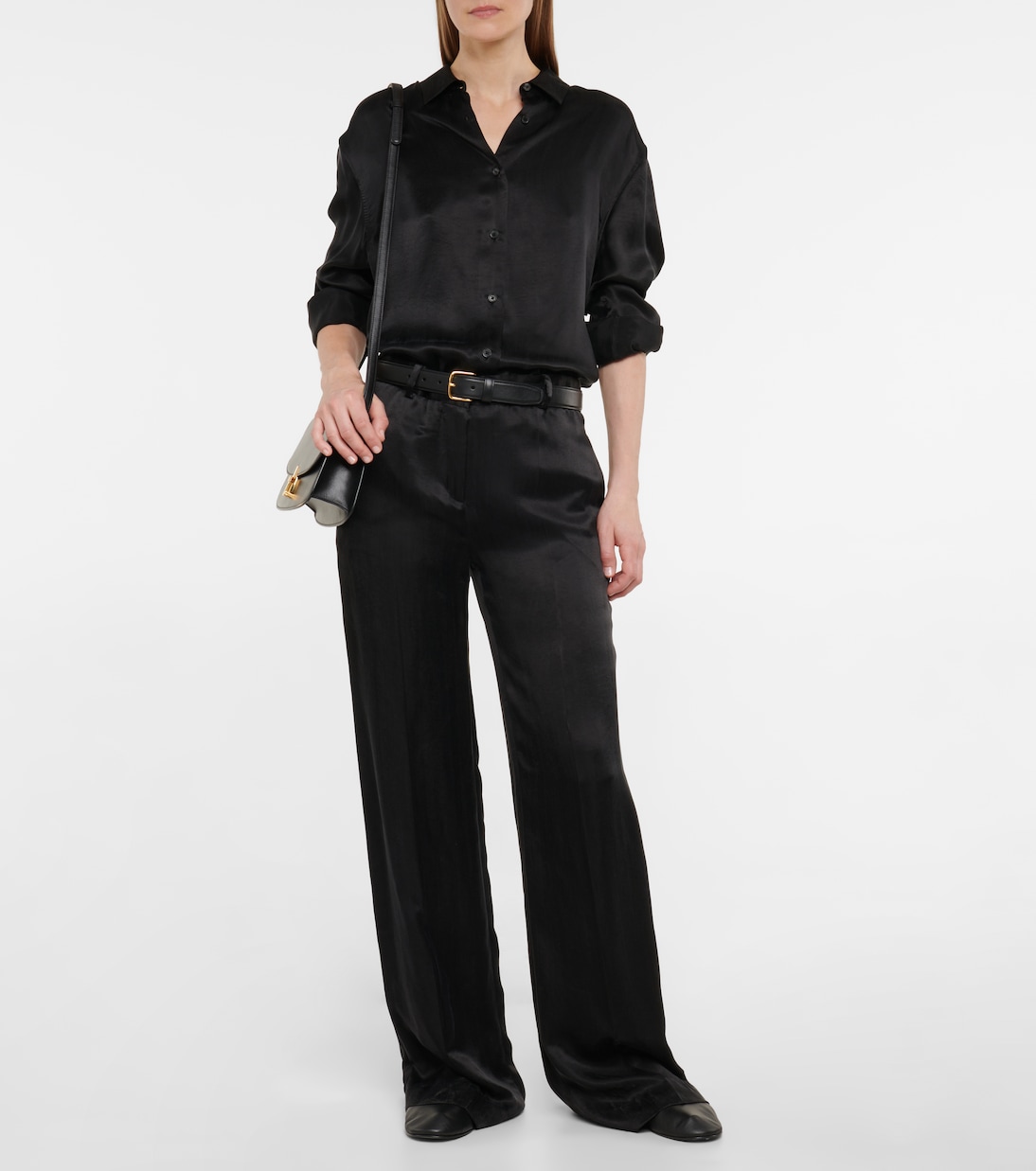 Pantalon droit Bany à taille basse en satin | The Row