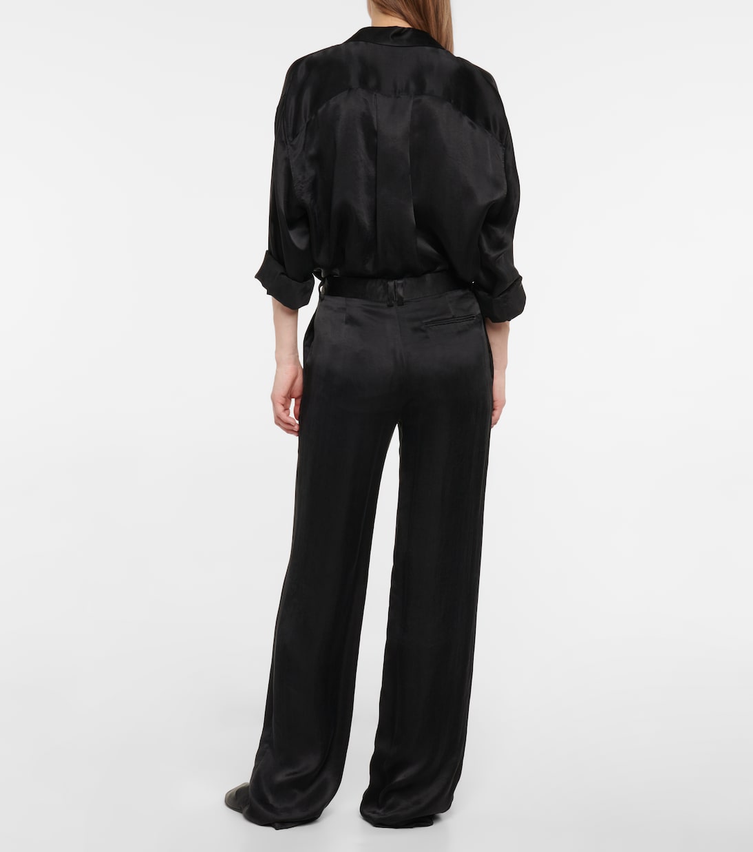 Pantalon droit Bany à taille basse en satin | The Row