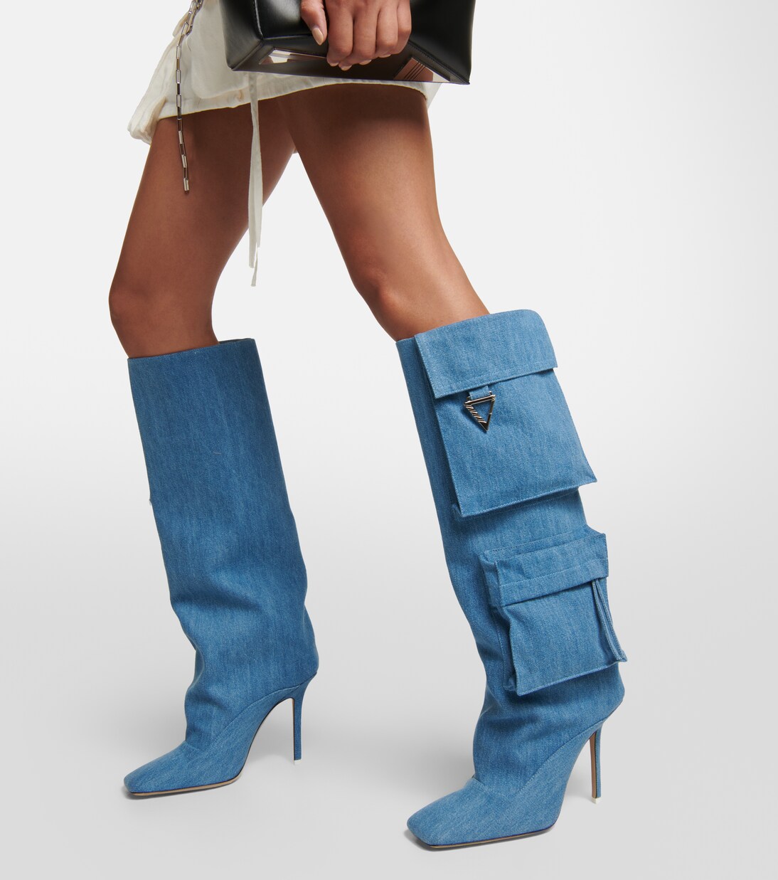 Sienna Tube denim knee high boots in blue The Attico Mytheresa