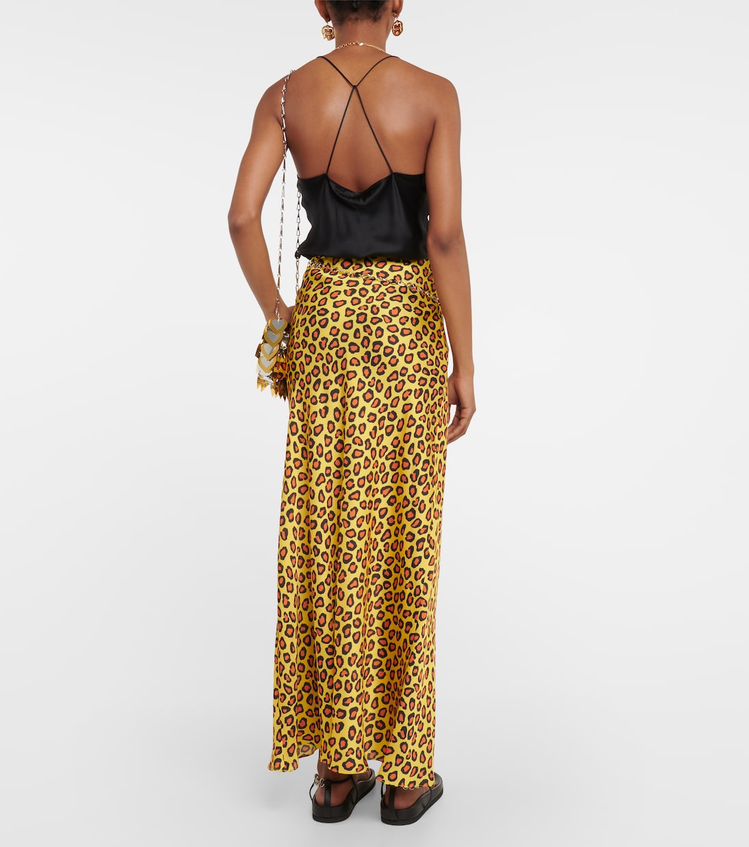 Chain-detail leopard-print satin slip skirt | Rabanne