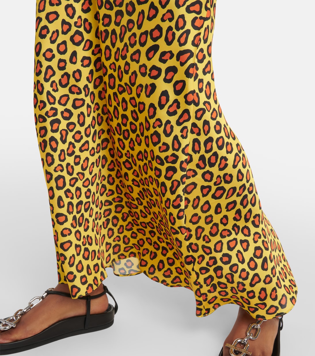 Chain-detail leopard-print satin slip skirt | Rabanne