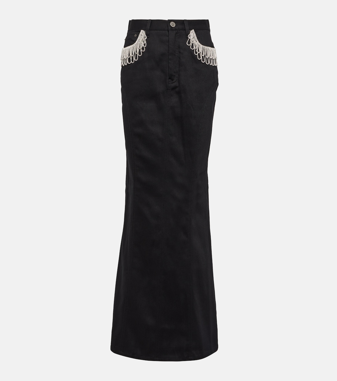 Falda larga en denim con cristales | Rotate