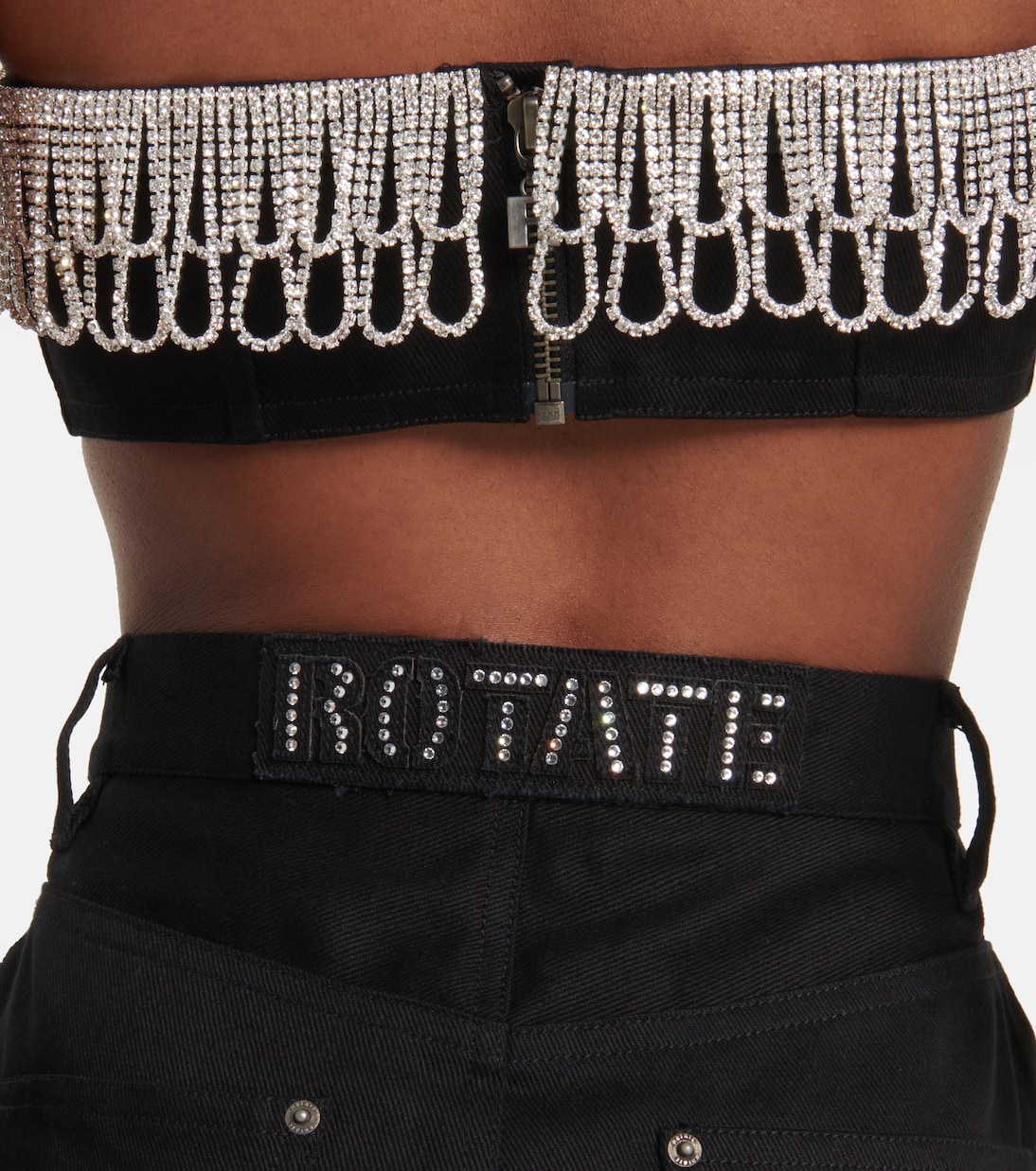 Falda larga en denim con cristales | Rotate