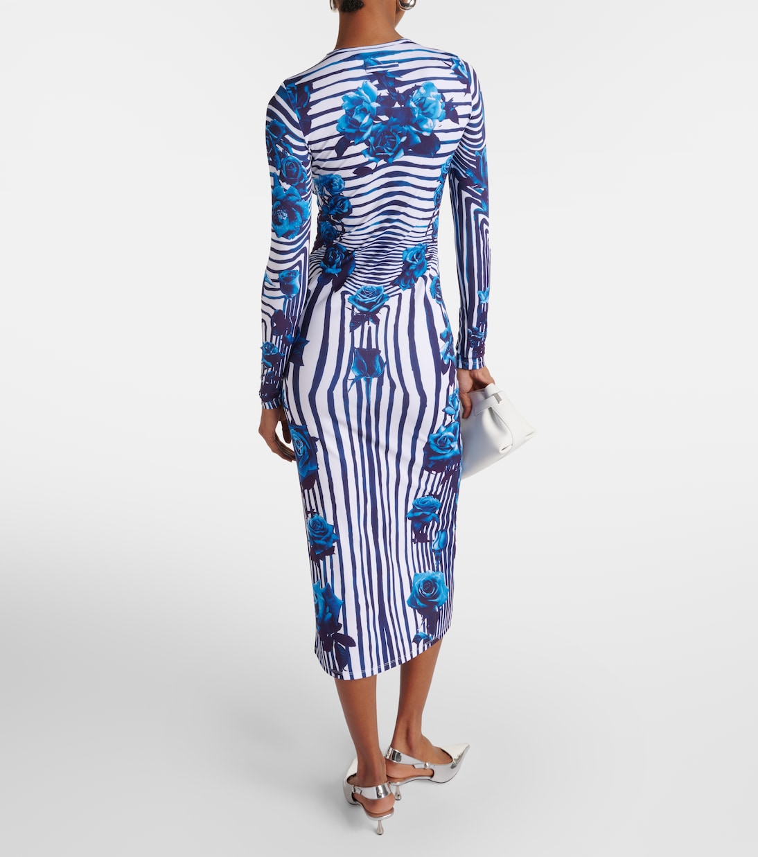 Vestido midi de jersey floral a rayas | Jean Paul Gaultier