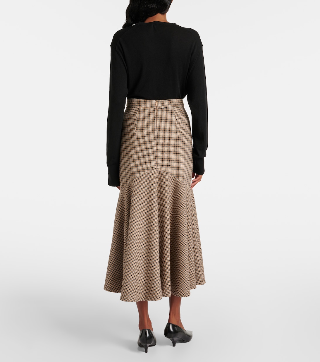 Falda midi de mezcla de lana con pata de gallo | Patou