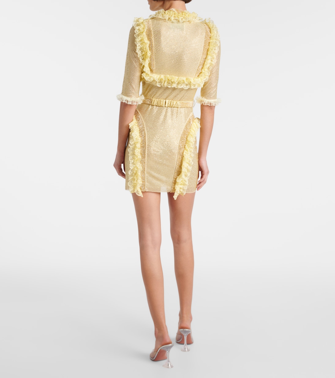 x Christopher Kane - Abito corto in mesh con cristalli e pizzo | Self-Portrait