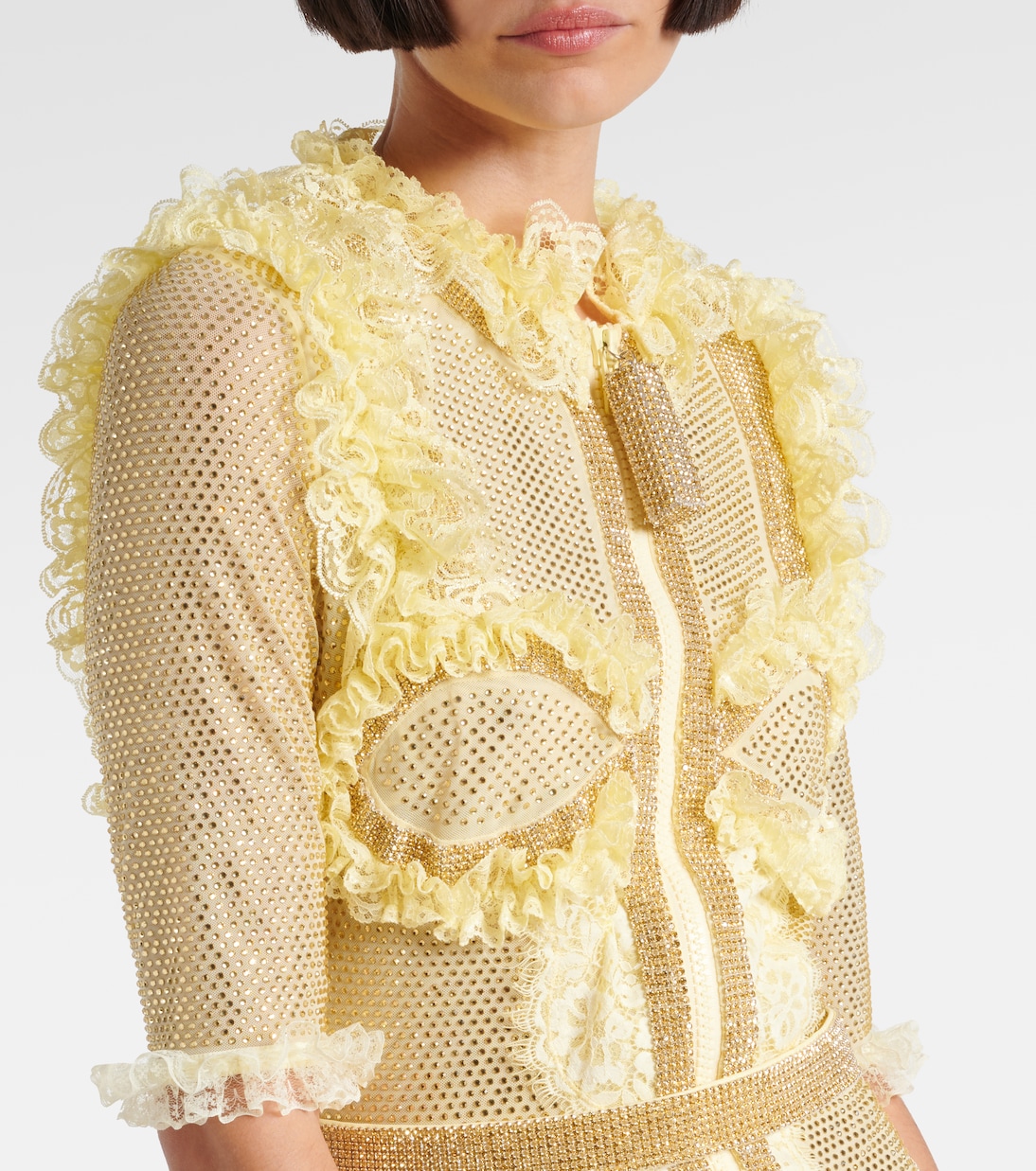 x Christopher Kane - Abito corto in mesh con cristalli e pizzo | Self-Portrait