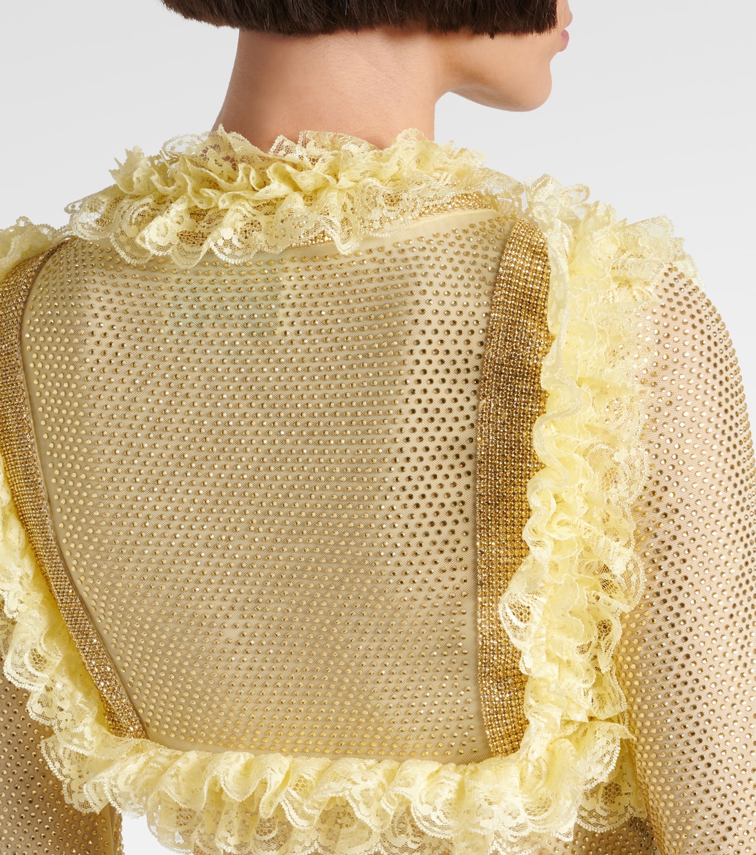 x Christopher Kane - Abito corto in mesh con cristalli e pizzo | Self-Portrait