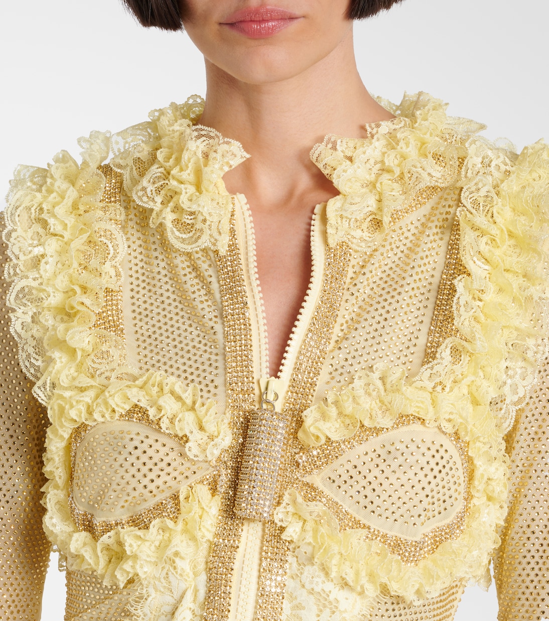 x Christopher Kane - Abito corto in mesh con cristalli e pizzo | Self-Portrait