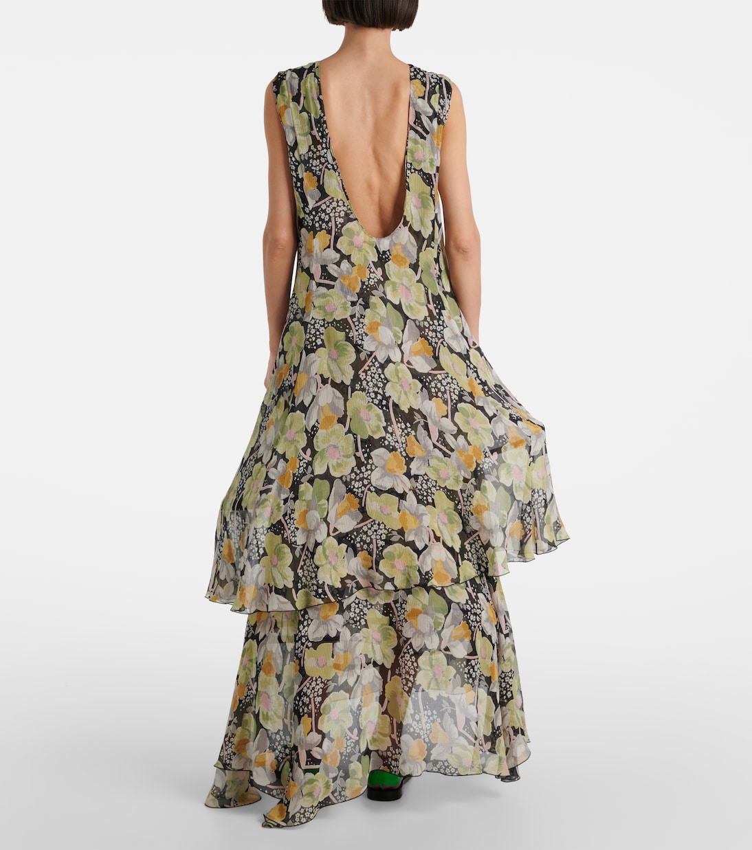 Abito lungo asimmetrico in seta con stampa floreale | Loewe