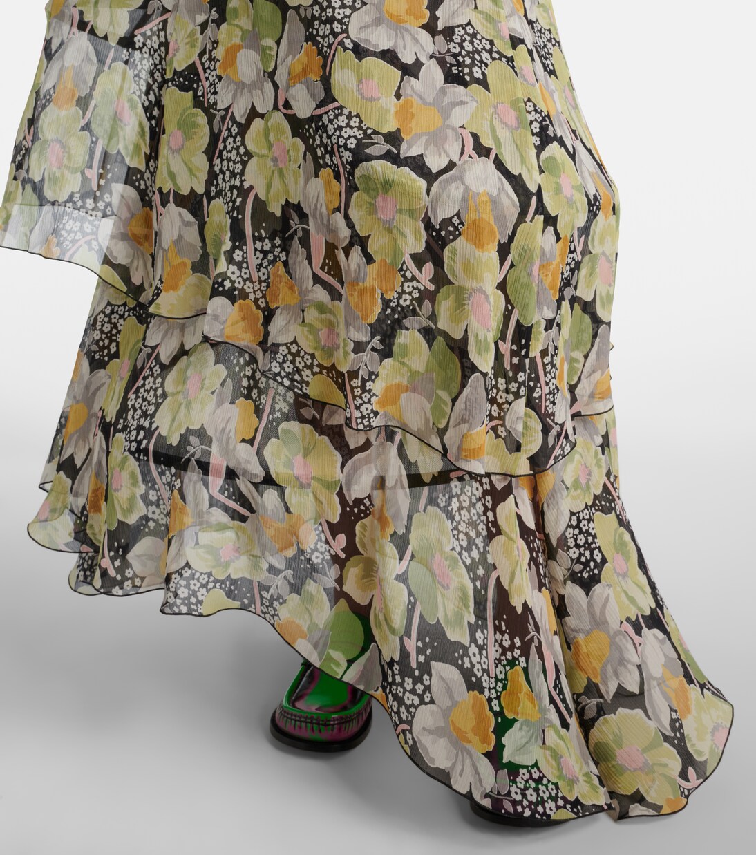 Abito lungo asimmetrico in seta con stampa floreale | Loewe