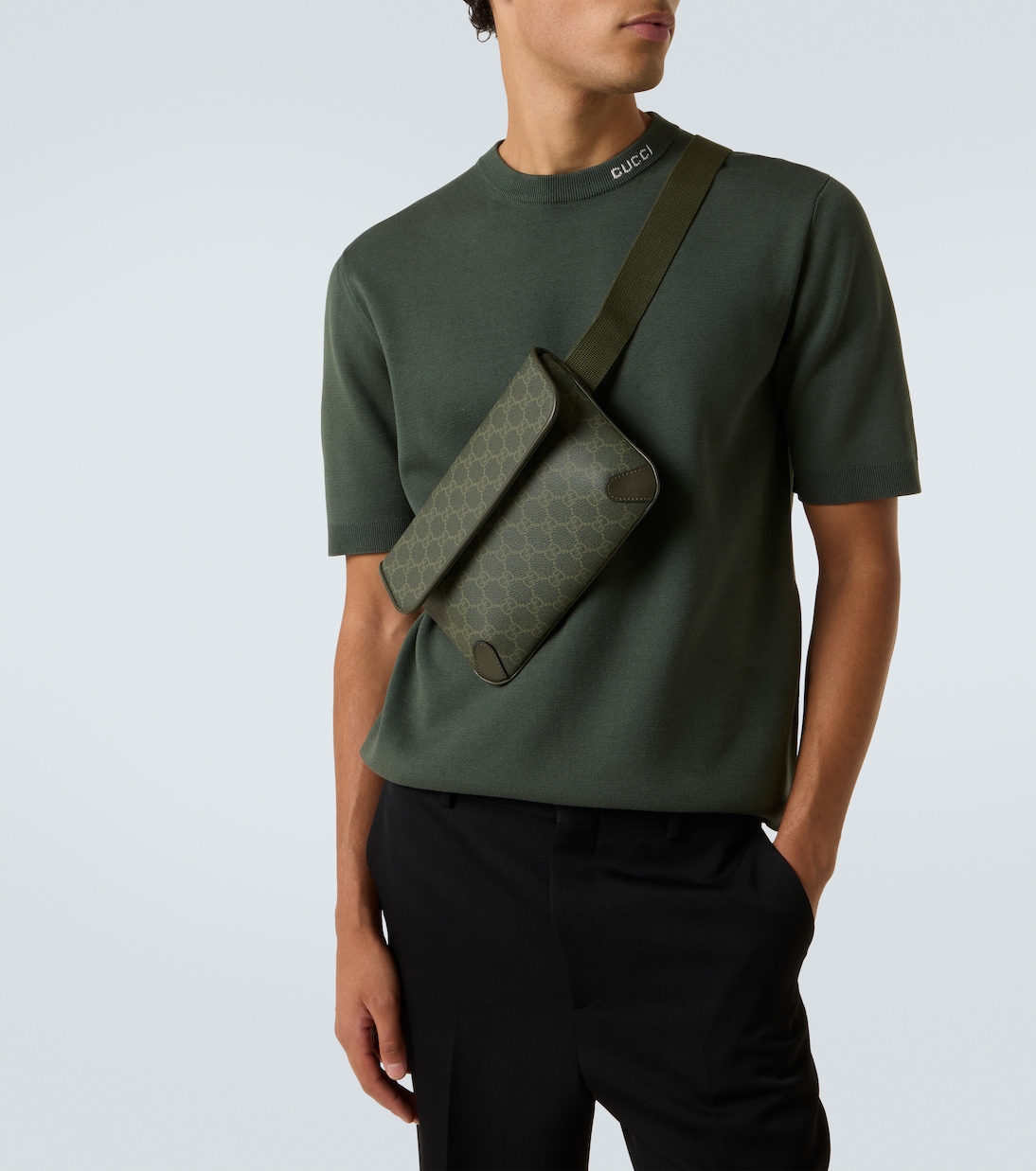 Riñonera Small de lona GG con piel | Gucci